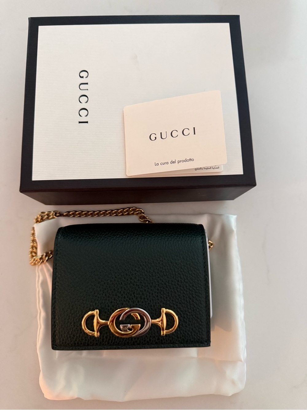 Gucci Zumi Leather Card Case Wallet with Gold Chain - Picture 8 of 11